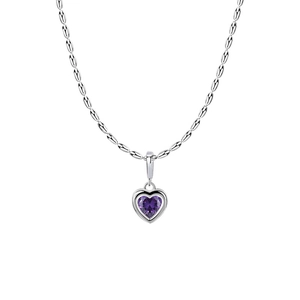 Elegant 925 sterling silver heart necklace with a faceted purple gemstone on white background