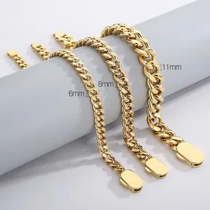 Bracelet Maille Gourmette Acier Inoxydable Poli Chaîne Métal Plate Bijoux Hip Hop Minimalistes Pour Hommes Et Femmes