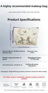 Product dimensions of the Easter bunny linen makeup bag showing 17x25cm size and 33g weight