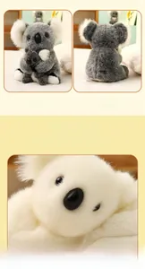 Close-up of cute mother and baby koala plush toy showing soft fur texture and facial details
