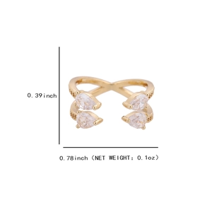 Adjustable gold plated copper ring with crisscross pear-cut cubic zirconia stones