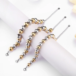 Waterproof stainless steel bracelet with mixed gold and silver polished metal beads