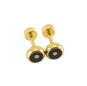 Détail de boucles d'oreilles œil en acier inoxydable doré avec fermoir à vis rond