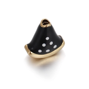 Cone-shaped black enamel bead with white polka dots and gold trim for DIY bracelets