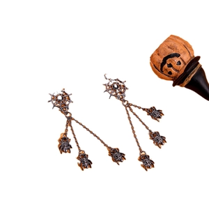 Punk style spider web drop earrings with long chain tassels for Halloween costume jewelry