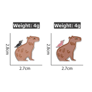 Cute capybara enamel pin set with colorful birds, weighing 4g and measuring 2.8cm