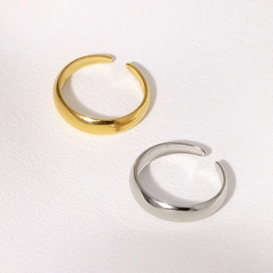 Minimalist 18K gold and silver plated stainless steel open rings on white background