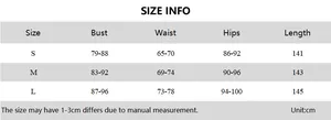 Detailed size measurement chart for the V-neck lace maxi dress including bust and waist info