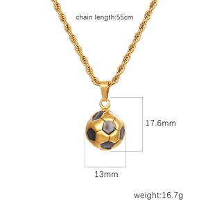 Golden stainless steel soccer ball pendant necklace with twisted rope chain for sports fans