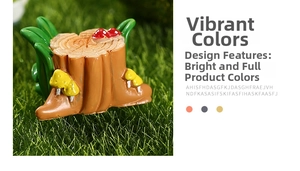 Miniature tree stump decor with colorful mushrooms for moss micro landscape DIY