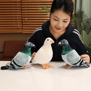 Cute realistic pigeon plush bird toys in white and grey colors for home decoration