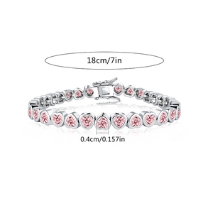 Pink heart-shaped zircon tennis bracelet with 18cm length and 0.4cm width dimensions