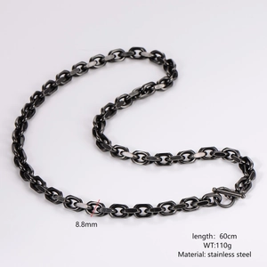 Detail of 8.8mm black stainless steel link chain with toggle clasp specifications
