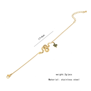 Gold stainless steel snake and clover bracelet with 17+4cm adjustable length details