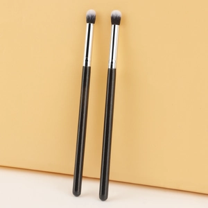 Dual-ended eyeshadow blending brush set with matte black wooden handle and soft fibers