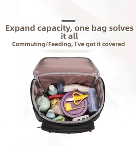 Internal layout of large capacity diaper bag showing organized baby essentials