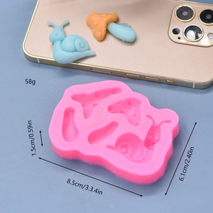 Pink mushroom and snail silicone mold for DIY fondant and cake decoration 8.5x6.1cm