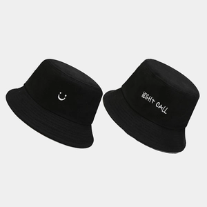 Cotton Canvas Bucket Hat Smile Face Embroidery Night Call Foldable Summer Outdoor Sun Protection Unisex Streetwear