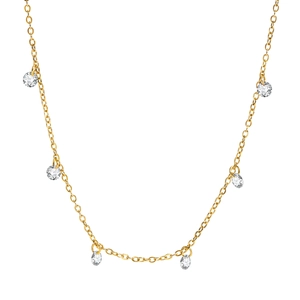 18K gold-plated stainless steel necklace with sparkling round crystal pendants