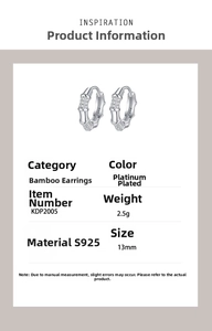 Detailed specs of S925 sterling silver bamboo earrings featuring micro-pave crystals