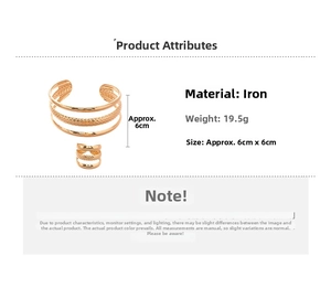 Detailed specs of two-piece gold multi-layer metal bangle and ring set, size 6x6cm