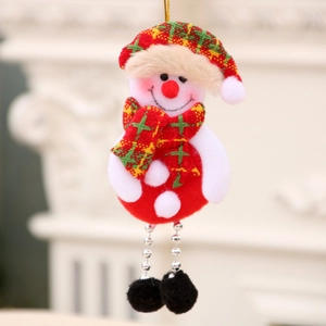 Hanging snowman Christmas tree ornament with plaid scarf and silver beaded legs