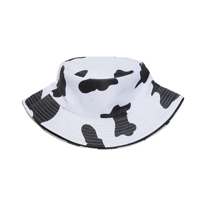 Women's summer bucket hat with stylish cow print pattern on high-quality cotton canvas