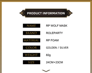 Specifications of RP foam wolf mask for Halloween party showing dimensions and weight