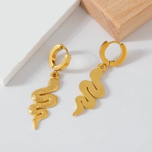 Stainless Steel Snake Statement Hoop Earrings 18K Gold Plated Exaggerated Animal Drop Earrings For Women Jewelry Gift