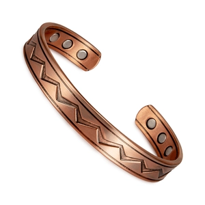 Copper Magnetic Bracelet Adjustable Open Cuff Zigzag Pattern Therapy Health Vintage Bronze Color Fashion Jewelry
