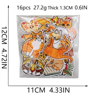 Set of 16 cute cartoon cat embroidery iron-on patches for DIY clothes and bags decor