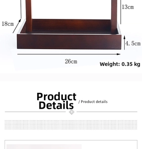 Detail view of the brown solid wood base and necklace stand with size specifications