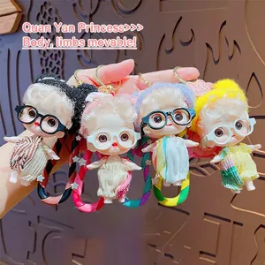 Cute cartoon doll keychain set with movable limbs and colorful knit outfits
