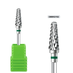 Macro detail of alloy carbide nail drill bit with green ring and cutting edge