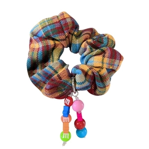 Rainbow plaid scrunchie with colorful letter beads for high ponytail styling
