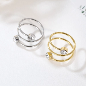 Minimalist multi-layer spiral rings in gold and silver with sparkling rhinestones