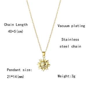 Macro shot of sun zircon pendant with chain length 40+5cm and vacuum plating details