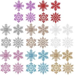 Glittery 10cm Christmas snowflake ornaments set in multiple colors for tree decoration
