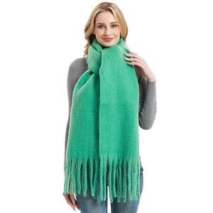 Women's Solid Color Plush Winter Scarf Soft Viscose Polyester Mohair-like Tassel Scarf Warm Thick Long Shawl Wrap