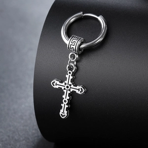 Gothic Punk Cross Dangle Earrings Titanium Steel Alloy Retro Hoop Jewelry For Men Women With Cross Skull Star Pendants