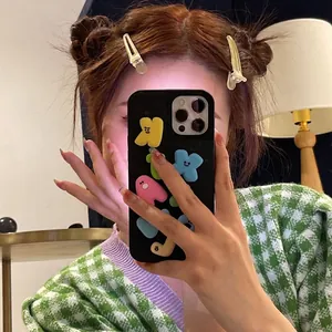 3D colorful matte black iPhone case with cute soft silicone geometric shapes for women