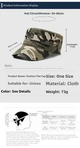 Size chart showing 56-60cm circumference and measurements for the camo army cadet cap