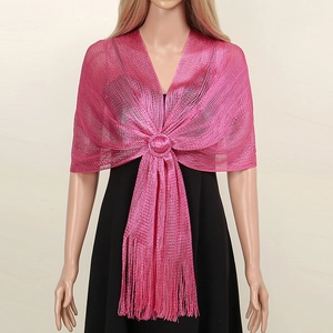 Pink metallic shawl with tassel and matching buckle for evening dress and party wear