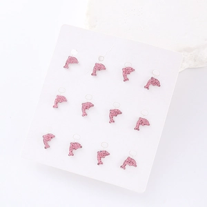 Pink rhinestone dolphin stud earrings set of 6 pairs on display card