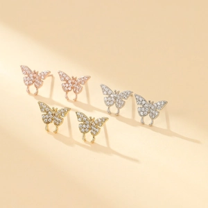 Elegant butterfly zircon earrings in gold, silver and rose gold finishes set for women