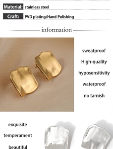 Detail showing polished stainless steel earrings with irregular wavy metal textures
