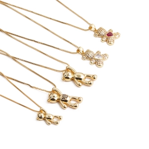 Cute Teddy Bear Pendant Necklace Copper Gold Plated Heart Zircon Stone Jewelry For Women Girls Elegant Gift Fashion