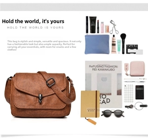 Brown vintage PU leather crossbody bag with spacious interior for wallet and cosmetics