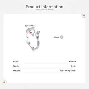 Anello aperto volpe in argento sterling S925 con occhi in zircone rosso donna