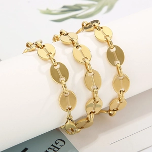 Elegant gold-plated stainless steel coffee bean chain bracelet with lobster clasp